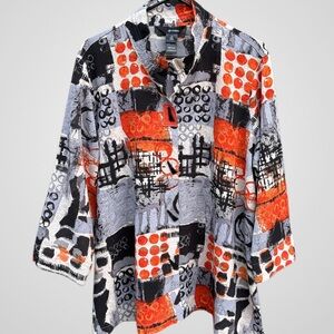 Like New Ali Miles A Line Abstract Artsy Wired Collar Button Front Top Size 1X